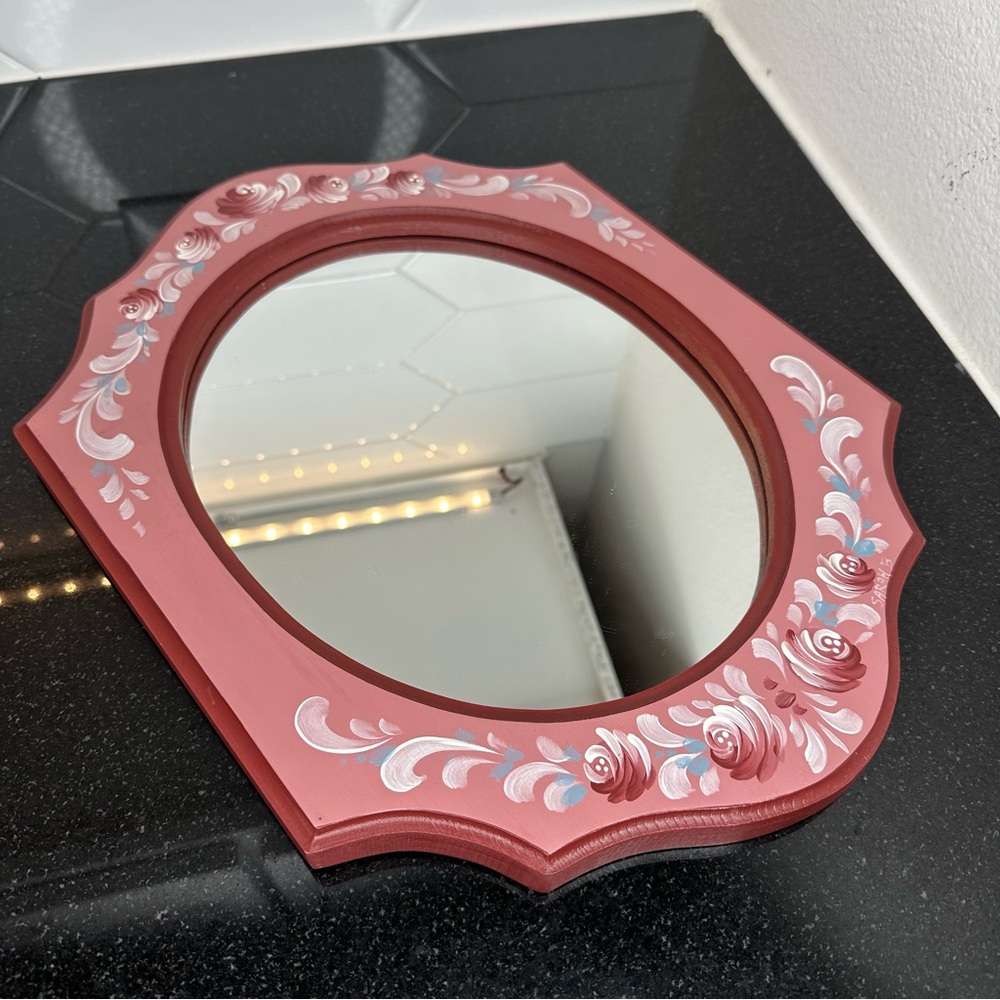 Hand Painted Pink Floral Mirror - Picture 3 of 10
